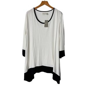 Chicos Zenergy Novelty Colorblock Tunic 3/4 Sleeve Top White Black Womens 2 NEW